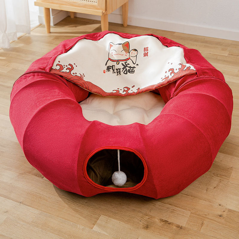 KFX-8055485 Folding Cat's Nest Tunnel Bed, Removable & Washable Canvas, 130CM Long