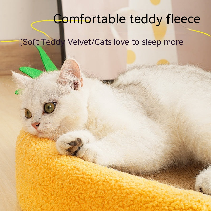KFX-8056381 Pineapple Oval Sisal Cat Scratch Board with Plush Cushioning for Claw Grinding