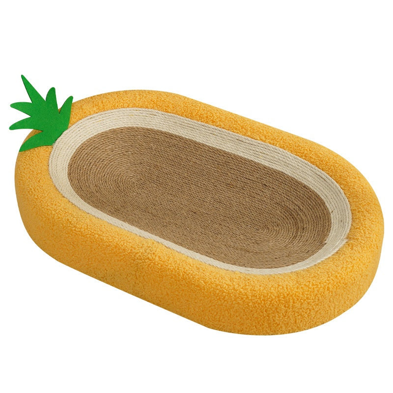 KFX-8056381 Pineapple Oval Sisal Cat Scratch Board with Plush Cushioning for Claw Grinding