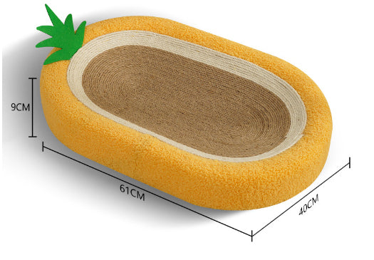 KFX-8056381 Pineapple Oval Sisal Cat Scratch Board with Plush Cushioning for Claw Grinding