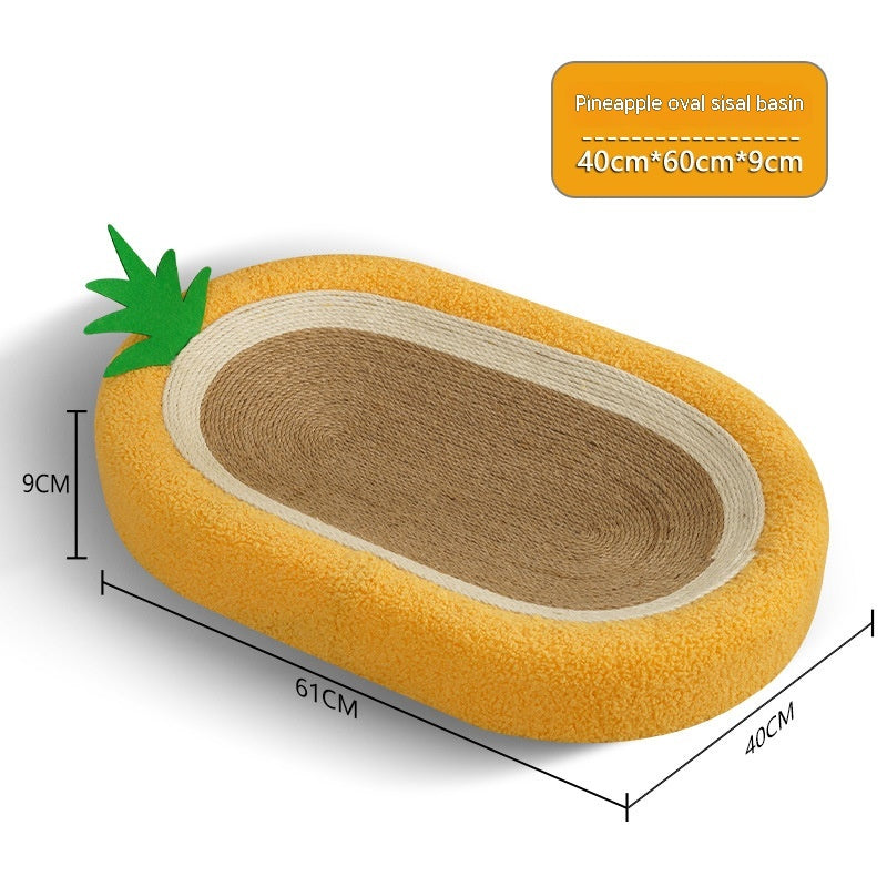 KFX-8056381 Pineapple Oval Sisal Cat Scratch Board with Plush Cushioning for Claw Grinding