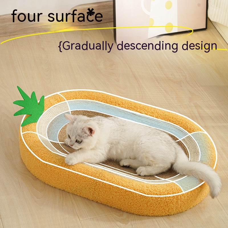 KFX-8056381 Pineapple Oval Sisal Cat Scratch Board with Plush Cushioning for Claw Grinding