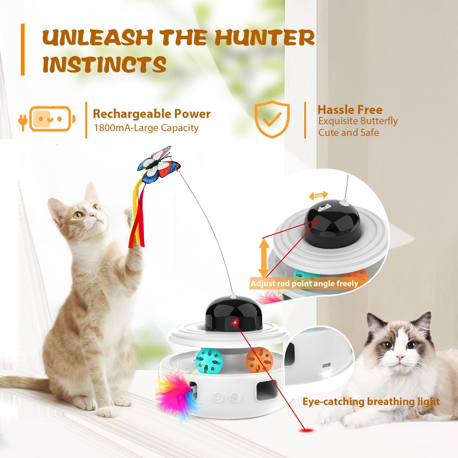 KFX-8057021 Indoor Electric Mute Smart Cat Toy with ABS and TPR Feather