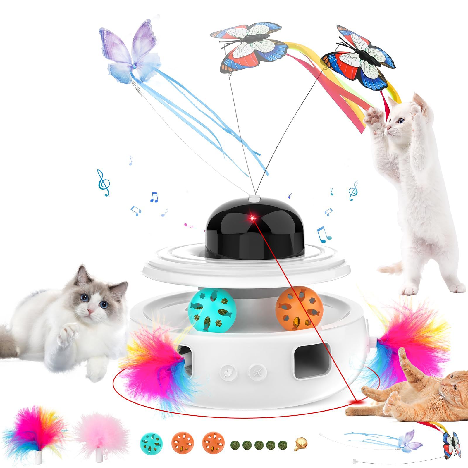 KFX-8057021 Indoor Electric Mute Smart Cat Toy with ABS and TPR Feather