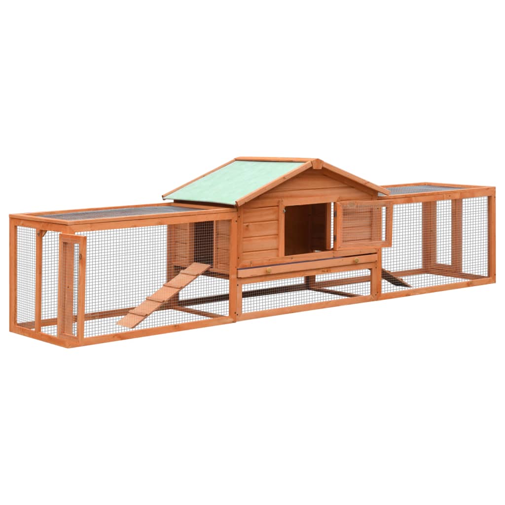 KFX-8057789 Two-Level Rabbit Hutch with Green Roof & Easy Cleaning Features