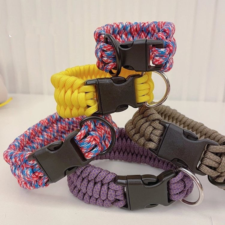 KFX-8058173 Woven Umbrella Rope Dog Collar - Adjustable Sizes 26cm to 40cm