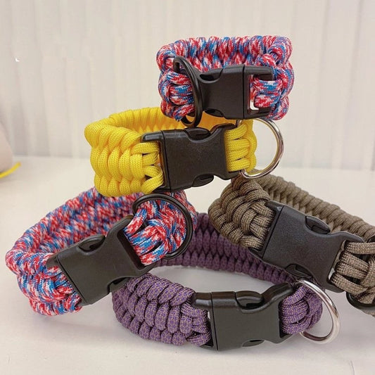 KFX-8058173 Woven Umbrella Rope Dog Collar - Adjustable Sizes 26cm to 40cm