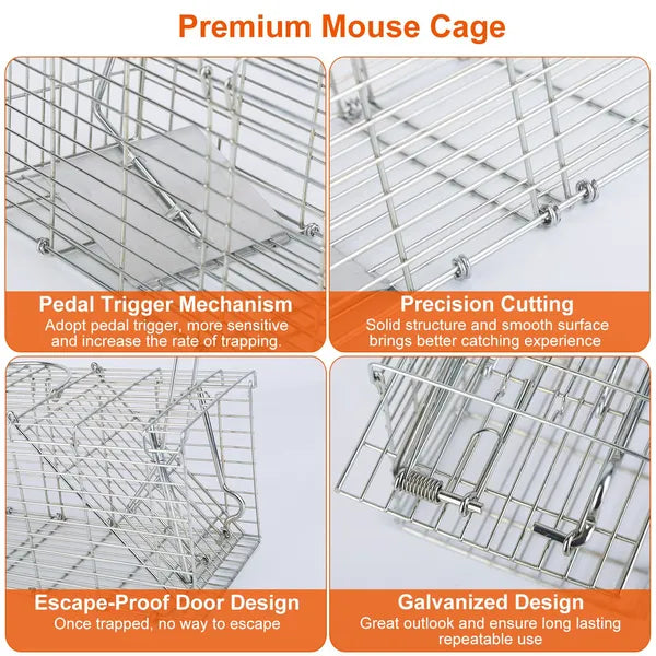 KFX-8059837 Humane Foldable Live Rodent Trap Cage with Galvanized Iron Construction and Detachable L Shaped Rod
