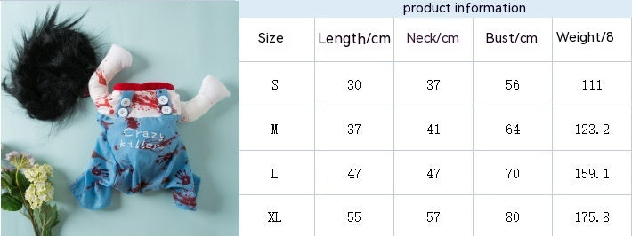 KFX-8060349 Bloody Doll Halloween Costume for Pets - Dog & Cat Clothing in S, M, L, XL Sizes