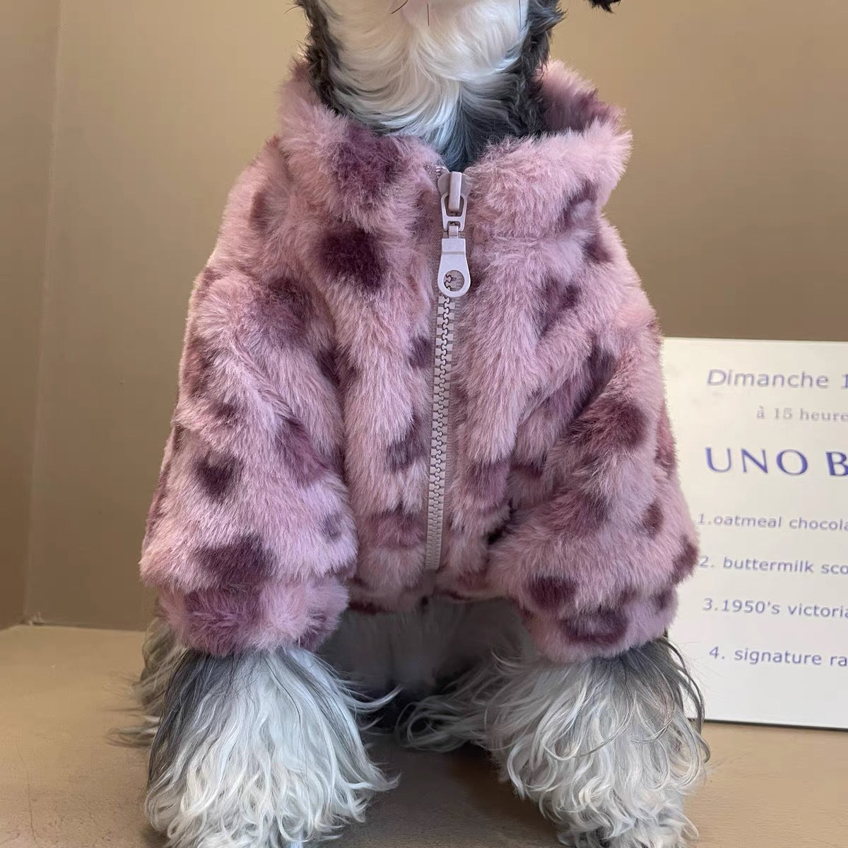 KFX-8061757 Cozy Thickened Warm Fur Coat for Dogs in Tiger, Pink Heart, and Cow Patterns