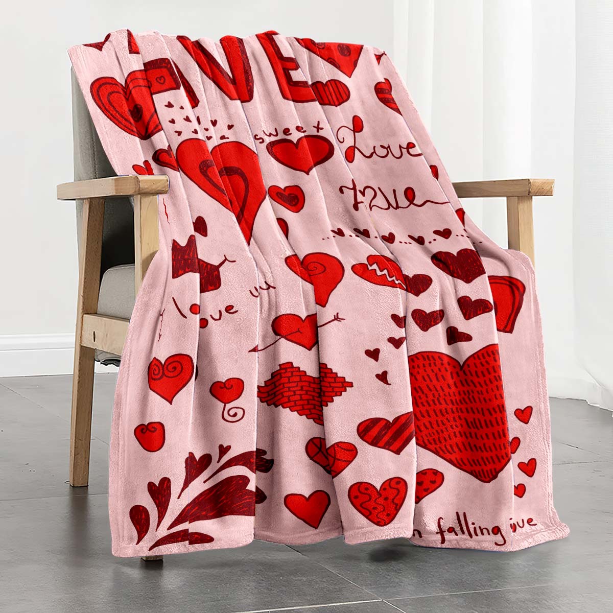 KFX-8062781 Heart Print Polyester Fiber Blanket - Warm and Cozy for All Seasons (Multiple Sizes Available)