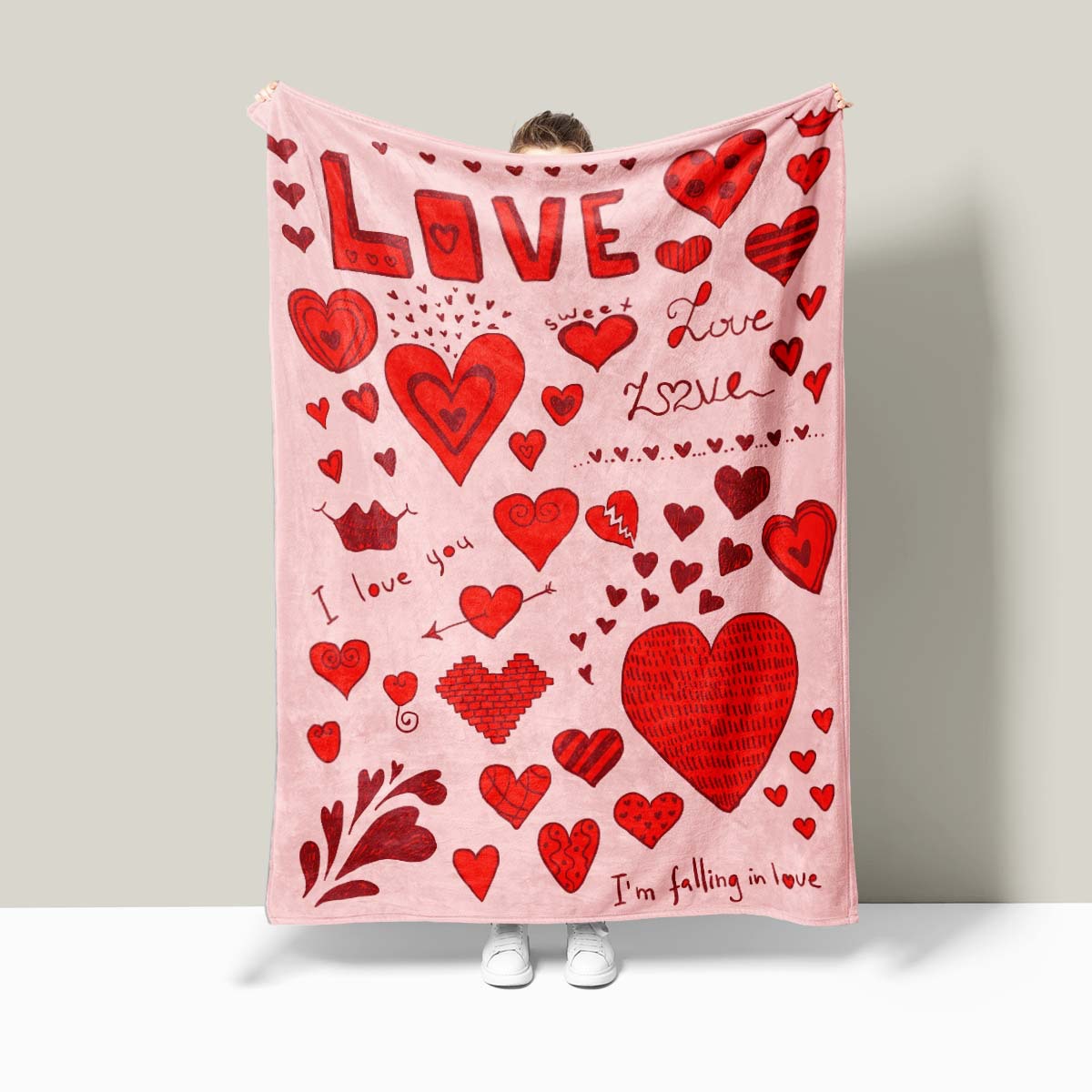 KFX-8062781 Heart Print Polyester Fiber Blanket - Warm and Cozy for All Seasons (Multiple Sizes Available)