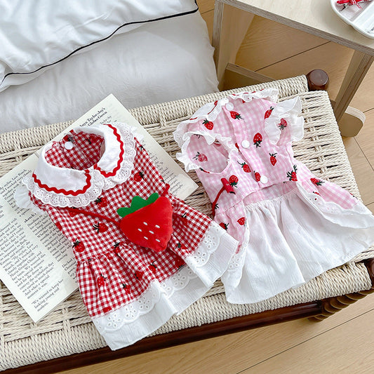 KFX-8063549 Cute Strawberry Dress for Dogs in Red and Pink - Available in Multiple Sizes