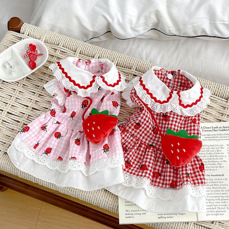 KFX-8063549 Cute Strawberry Dress for Dogs in Red and Pink - Available in Multiple Sizes