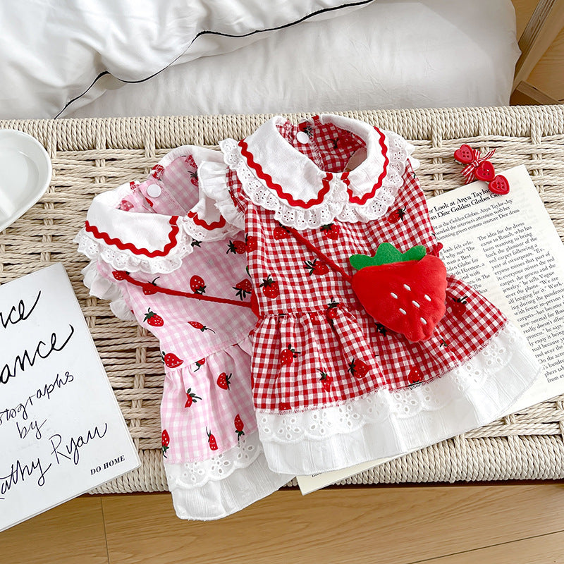 KFX-8063549 Cute Strawberry Dress for Dogs in Red and Pink - Available in Multiple Sizes