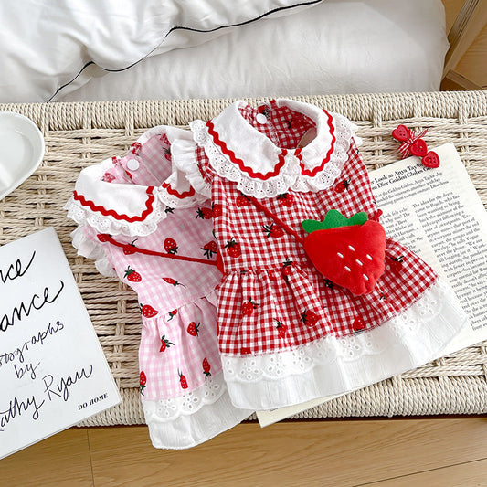 KFX-8063549 Cute Strawberry Dress for Dogs in Red and Pink - Available in Multiple Sizes