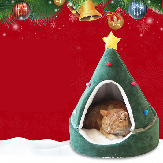KFX-8065981 Christmas Tree Cat and Dog Litter with Soft Plush Fabric and Compressive Sponge