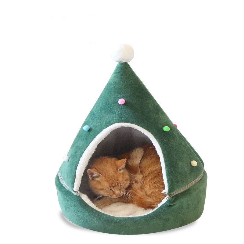 KFX-8065981 Christmas Tree Cat and Dog Litter with Soft Plush Fabric and Compressive Sponge