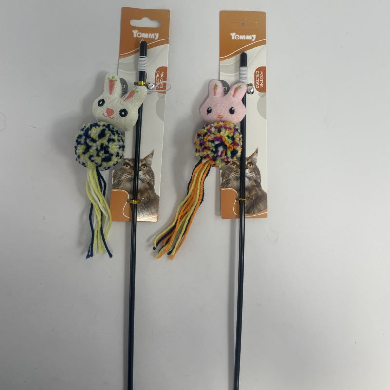 KFX-8066749 Cartoon Cat Teaser Stick with Wool Pom Poms for Interactive Play
