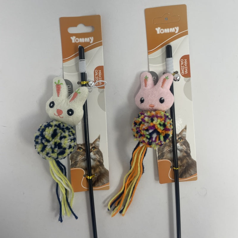 KFX-8066749 Cartoon Cat Teaser Stick with Wool Pom Poms for Interactive Play