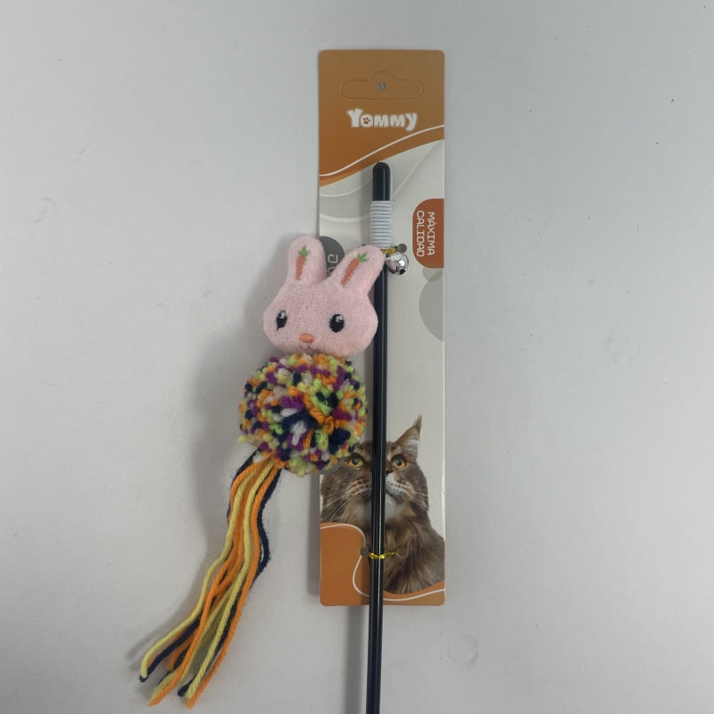 KFX-8066749 Cartoon Cat Teaser Stick with Wool Pom Poms for Interactive Play