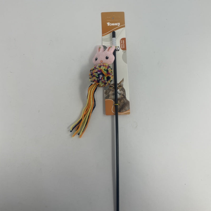 KFX-8066749 Cartoon Cat Teaser Stick with Wool Pom Poms for Interactive Play