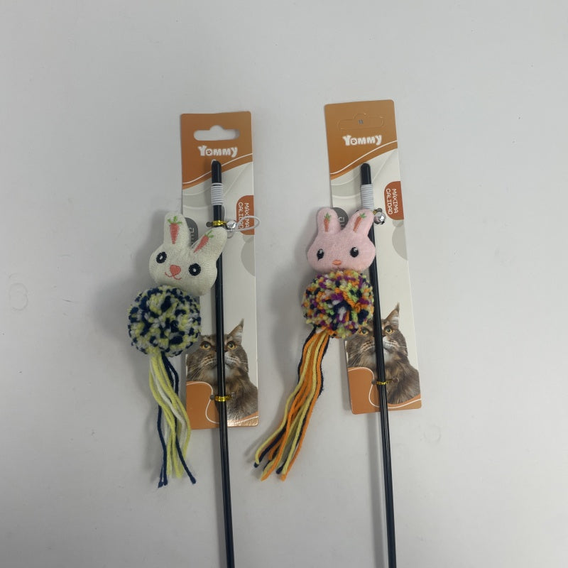 KFX-8066749 Cartoon Cat Teaser Stick with Wool Pom Poms for Interactive Play