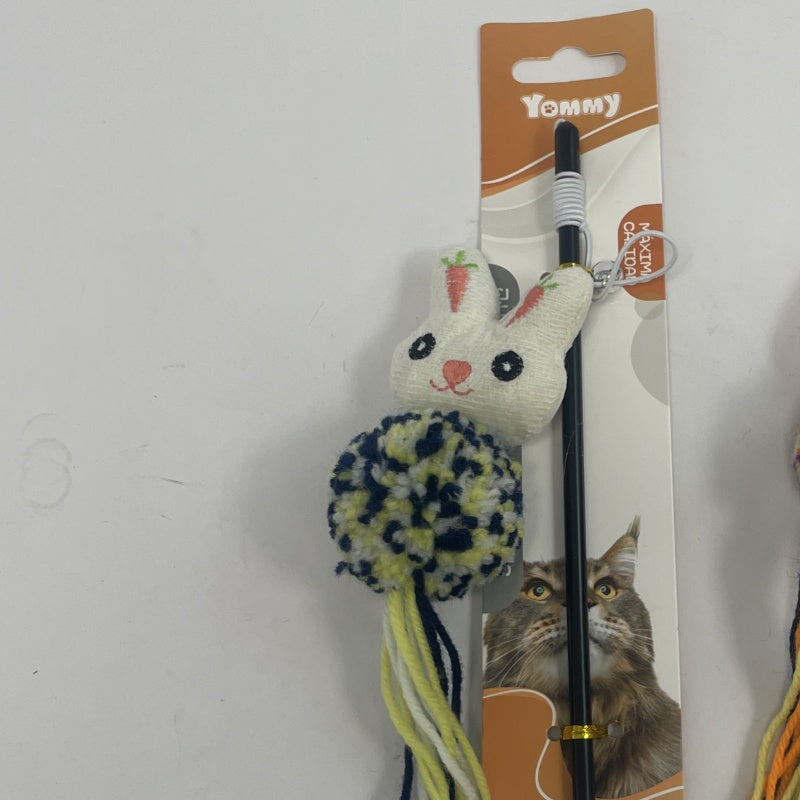 KFX-8066749 Cartoon Cat Teaser Stick with Wool Pom Poms for Interactive Play