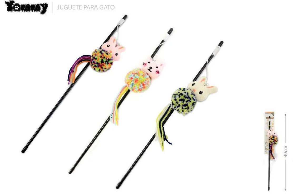 KFX-8066749 Cartoon Cat Teaser Stick with Wool Pom Poms for Interactive Play