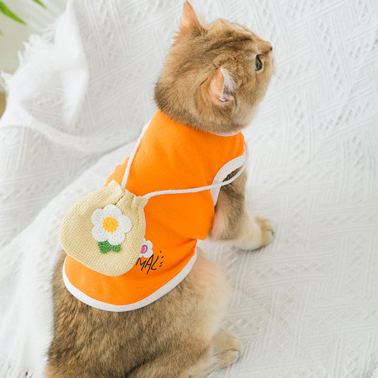 KFX-8068157 Breathable Orange Woven Cat Vest for Summer Comfort