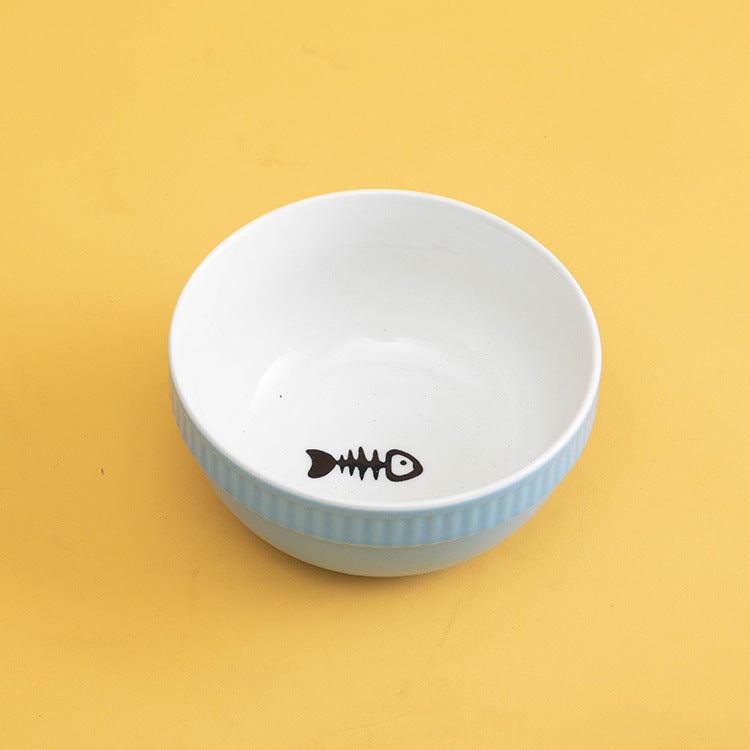 KFX-8073661 Ceramic Pet Bowl with High Foot for Neck Protection - Multiple Colors and Designs Available