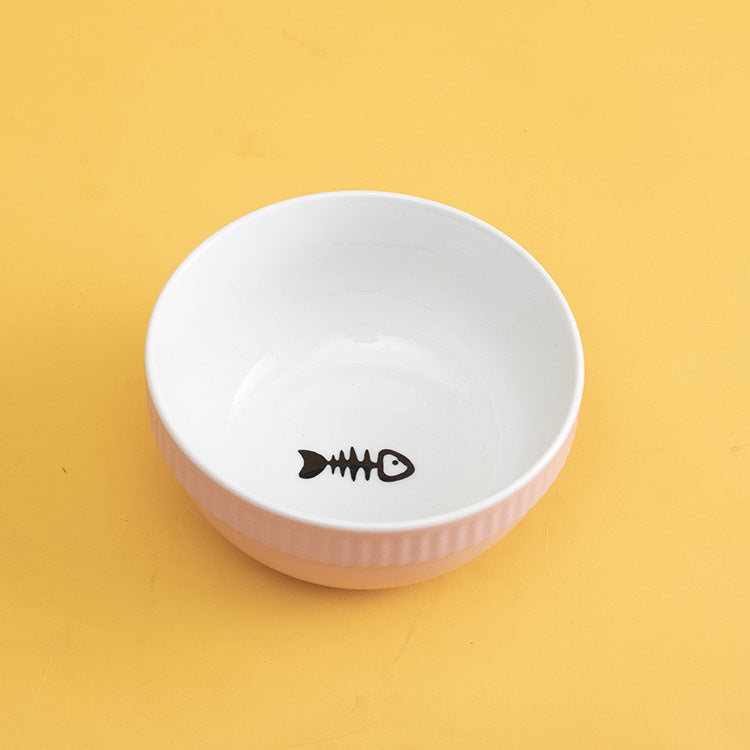 KFX-8073661 Ceramic Pet Bowl with High Foot for Neck Protection - Multiple Colors and Designs Available