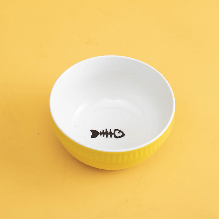 KFX-8073661 Ceramic Pet Bowl with High Foot for Neck Protection - Multiple Colors and Designs Available
