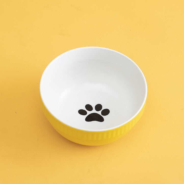 KFX-8073661 Ceramic Pet Bowl with High Foot for Neck Protection - Multiple Colors and Designs Available