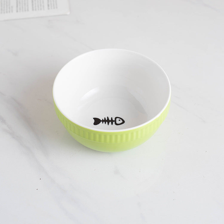 KFX-8073661 Ceramic Pet Bowl with High Foot for Neck Protection - Multiple Colors and Designs Available