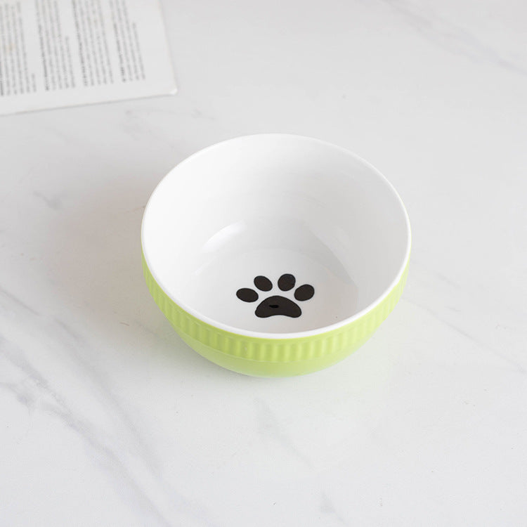 KFX-8073661 Ceramic Pet Bowl with High Foot for Neck Protection - Multiple Colors and Designs Available