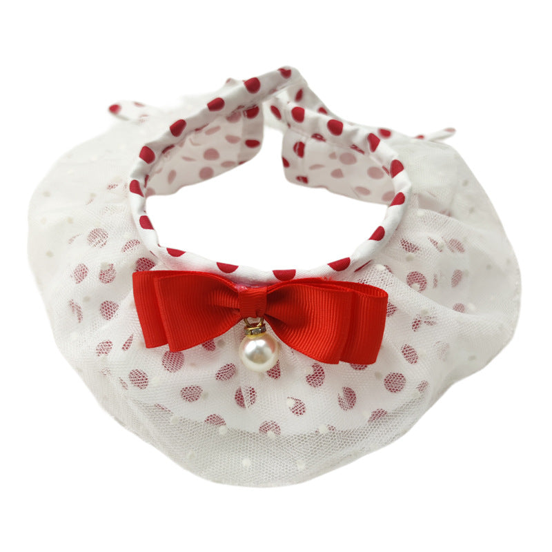 KFX-8075069 Red Polka Dot Cotton Pet Fashion Collar with Scarf - Sizes XS to XL