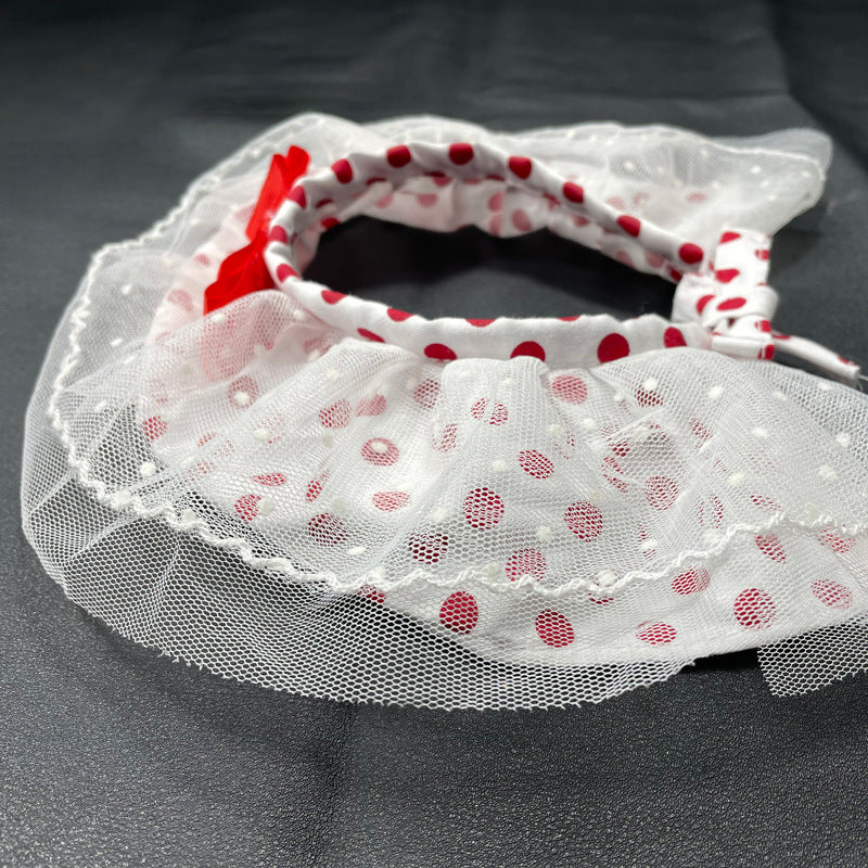 KFX-8075069 Red Polka Dot Cotton Pet Fashion Collar with Scarf - Sizes XS to XL