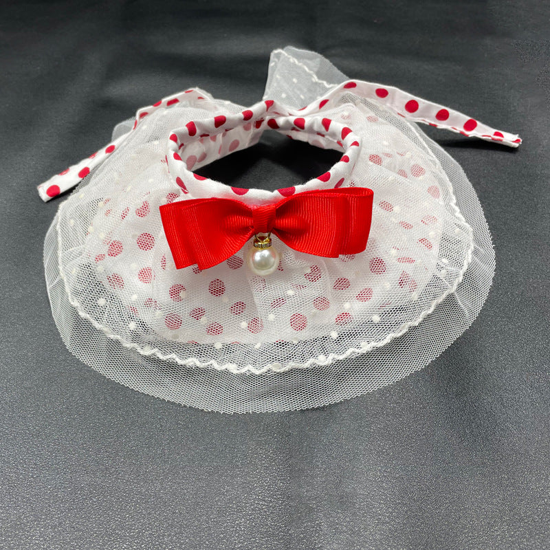 KFX-8075069 Red Polka Dot Cotton Pet Fashion Collar with Scarf - Sizes XS to XL