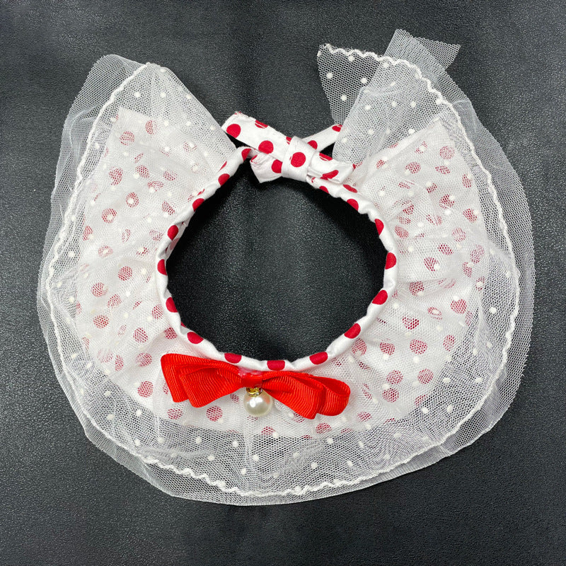 KFX-8075069 Red Polka Dot Cotton Pet Fashion Collar with Scarf - Sizes XS to XL