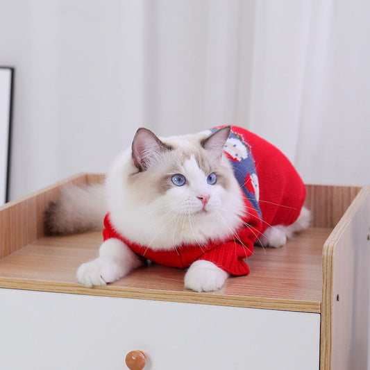 KFX-8075453 Cozy Red Jacquard Sweater for Dogs and Cats, Various Sizes Available