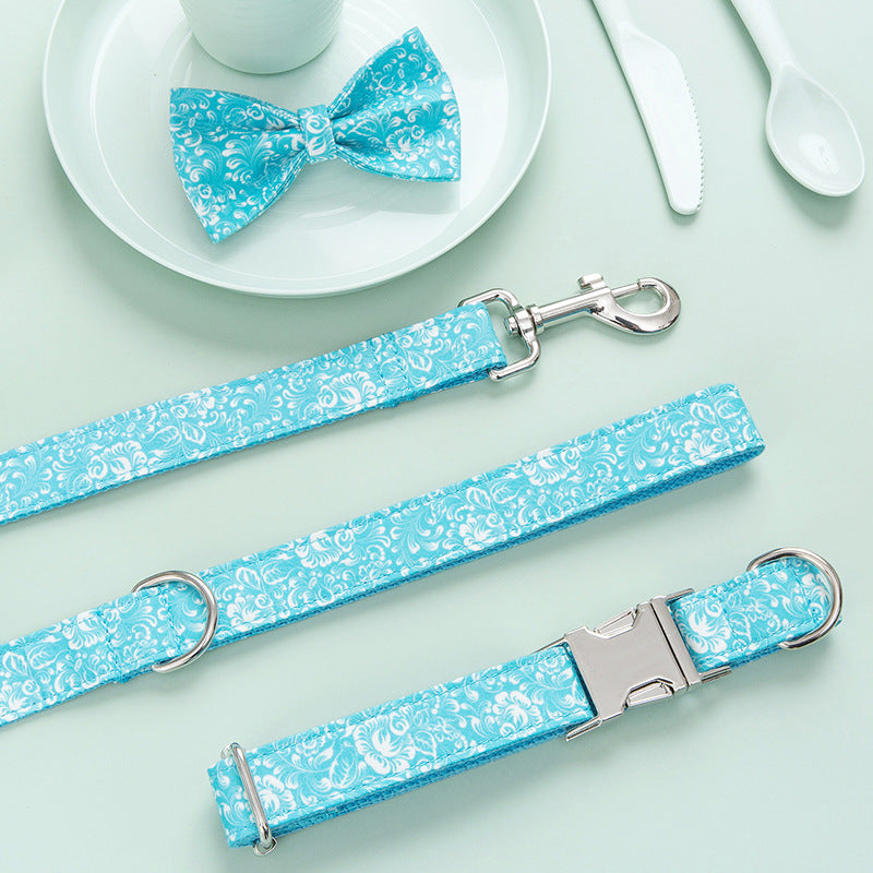 KFX-8077245 Personalized Polyester Dog Collar with Traction Rope and Bow Set