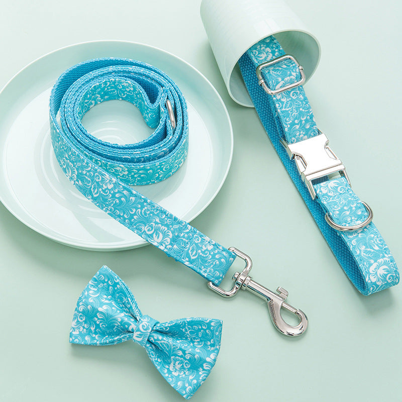 KFX-8077245 Personalized Polyester Dog Collar with Traction Rope and Bow Set