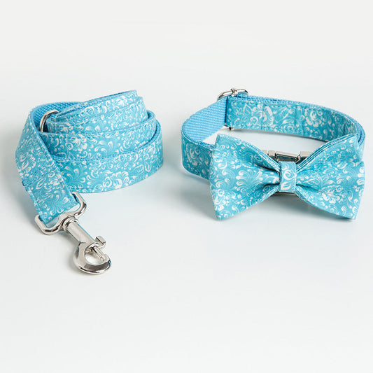 KFX-8077245 Personalized Polyester Dog Collar with Traction Rope and Bow Set