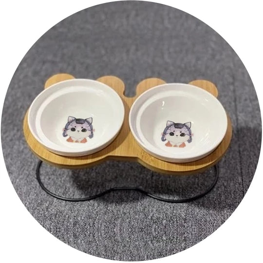 KFX-8077629 High-End Cartoon Ceramic Pet Bowl - Single and Double Sizes Available