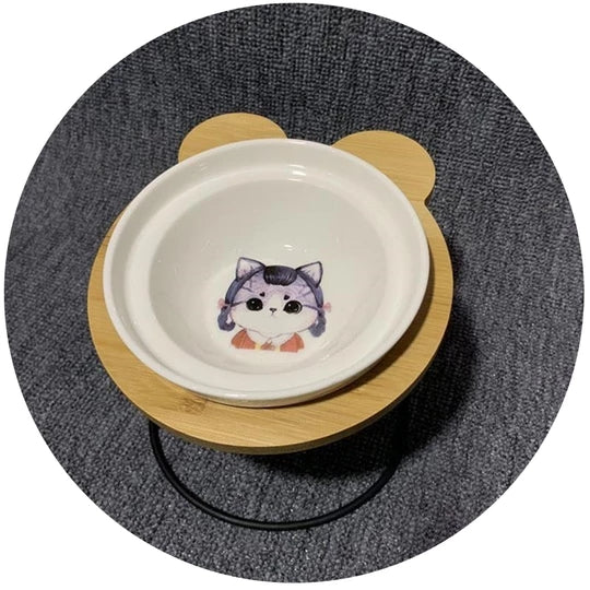 KFX-8077629 High-End Cartoon Ceramic Pet Bowl - Single and Double Sizes Available