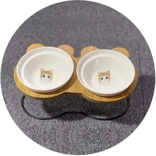 KFX-8077629 High-End Cartoon Ceramic Pet Bowl - Single and Double Sizes Available