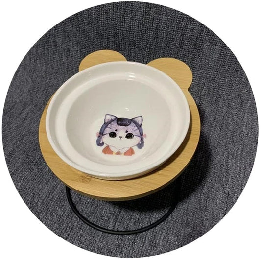 KFX-8077629 High-End Cartoon Ceramic Pet Bowl - Single and Double Sizes Available