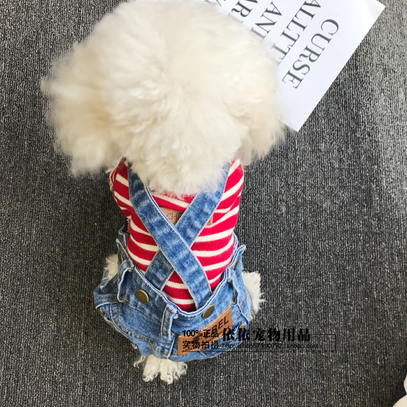 KFX-8078909 Light Blue and Dark Blue Denim Pet Suspender Pants for Dogs