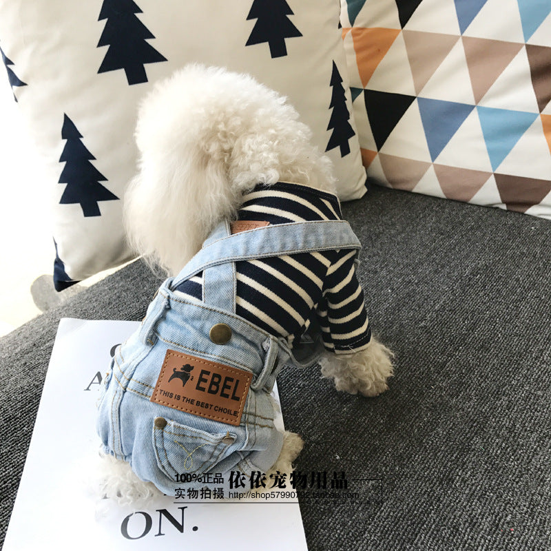 KFX-8078909 Light Blue and Dark Blue Denim Pet Suspender Pants for Dogs